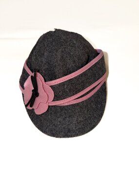 Girls Grey stormy Kroger wool Cap with Pink Flower Trim - Kids Accessories